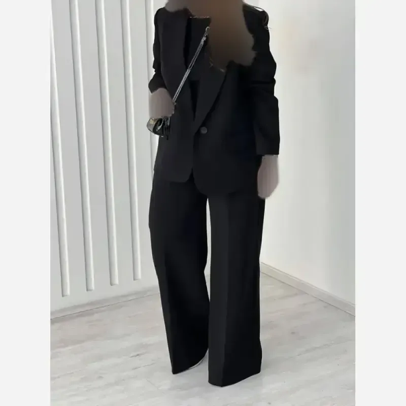 کت شلوار زنانه مدل مینا جنس مازراتی رنگ مشکی سرمه ای قهوه ای - تصویر 6