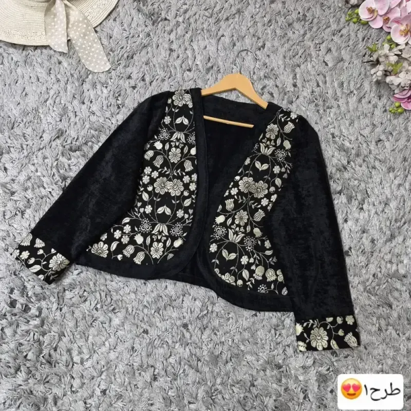 کت تک زنانه مخمل درجه یک خرجکار هندی فری سایز رنگبندی طرح 1 و طرح 2 - تصویر 4