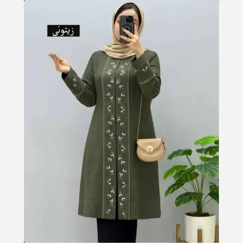 مانتو مزونی مدل دلوین جنس شانتون صوفیا جودن یقه گرد سایز بزرگ - تصویر 7