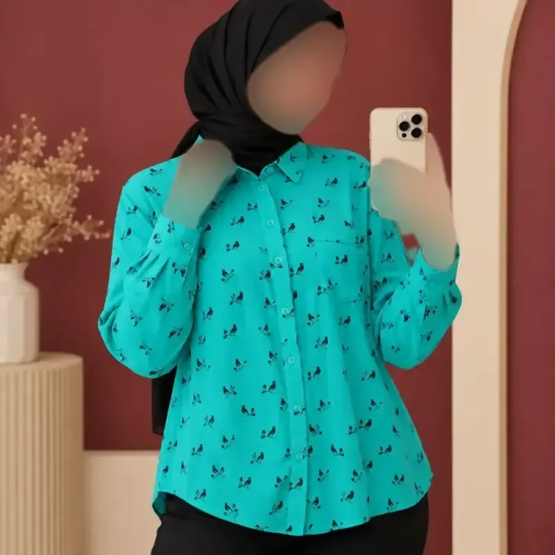 شومیز زنانه وارداتی نخ تایلندی دکمه دار فری سایز مناسب تا 48 - تصویر 7