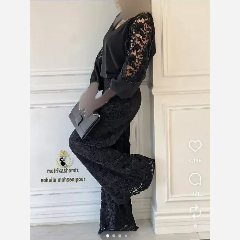 شلوار پلیسه گیپور زنانه مشکی آستر دار قد 95 سایز 38 تا 48 - تصویر 3