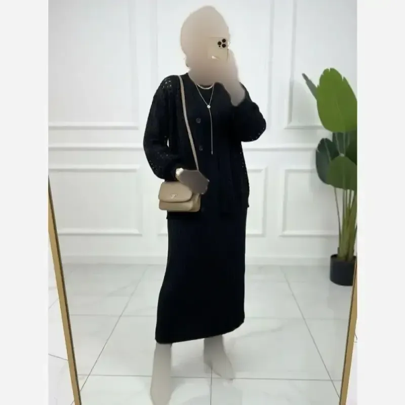 ست کت و سارافون بافت پاپیونی زنانه فری سایز - تصویر 3
