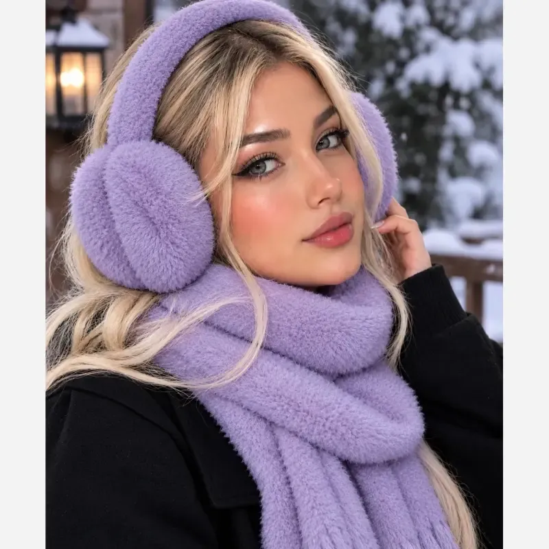 گوشگیر دخترانه زمستانی رنگ یاسی خزدار
