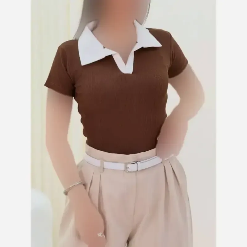 پلوشرت دخترانه آستین سه ربع یقه سفید جنس پنبه کبریتی فری سایز - تصویر 4