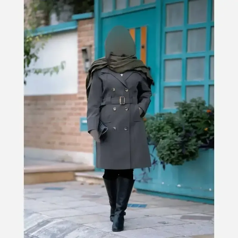 بارانی زنانه آستردار مدل آیناز جنس کتان زارا سایز بزرگ تا 56 - تصویر 2