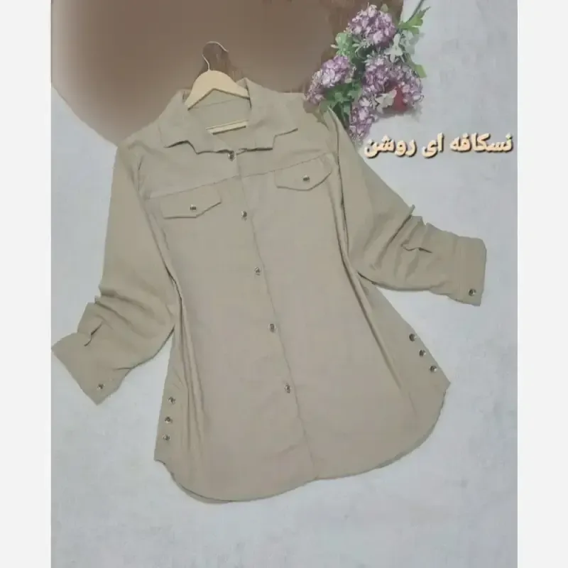 مانتو کتان بغل دکمه زنانه و دخترانه ژینا سایز فری 38 تا 46 - تصویر 5