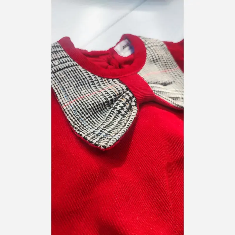 ست سه تیکه شومیز دامن و کلاه بچگانه مدل آلیس رنگ قرمز چهارخانه - تصویر 8