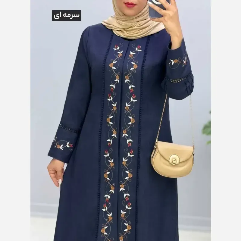 مانتو مزونی مدل دلوین جنس شانتون صوفیا جودن یقه گرد سایز بزرگ - تصویر 5