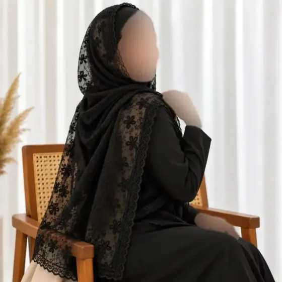 شال نخی مشکی شاین دوردانتل طرحدار قواره 185 در 60 سانت