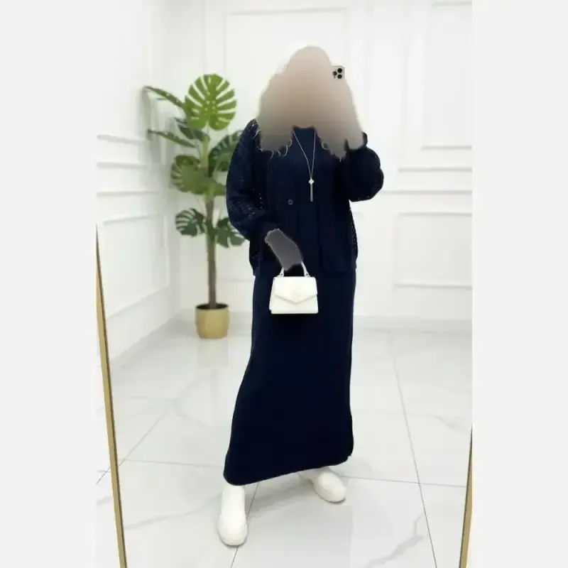ست کت و سارافون بافت پاپیونی زنانه فری سایز - تصویر 12