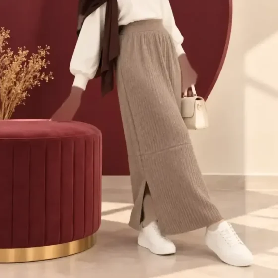 دامن بافت زنانه فری سایز مناسب تا 44 قد 95 سانت رنگ مشکی و طوسی و کرم