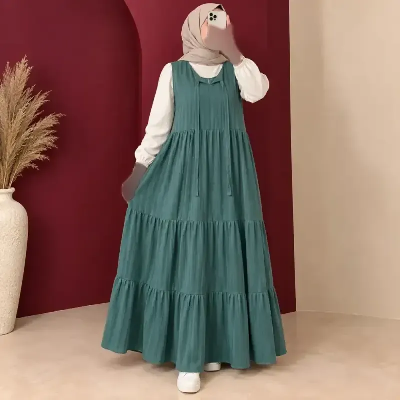 پیراهن ساحلی حلقه ای بلند زنانه نخ لینن چیندار دکمهدار - تصویر 4