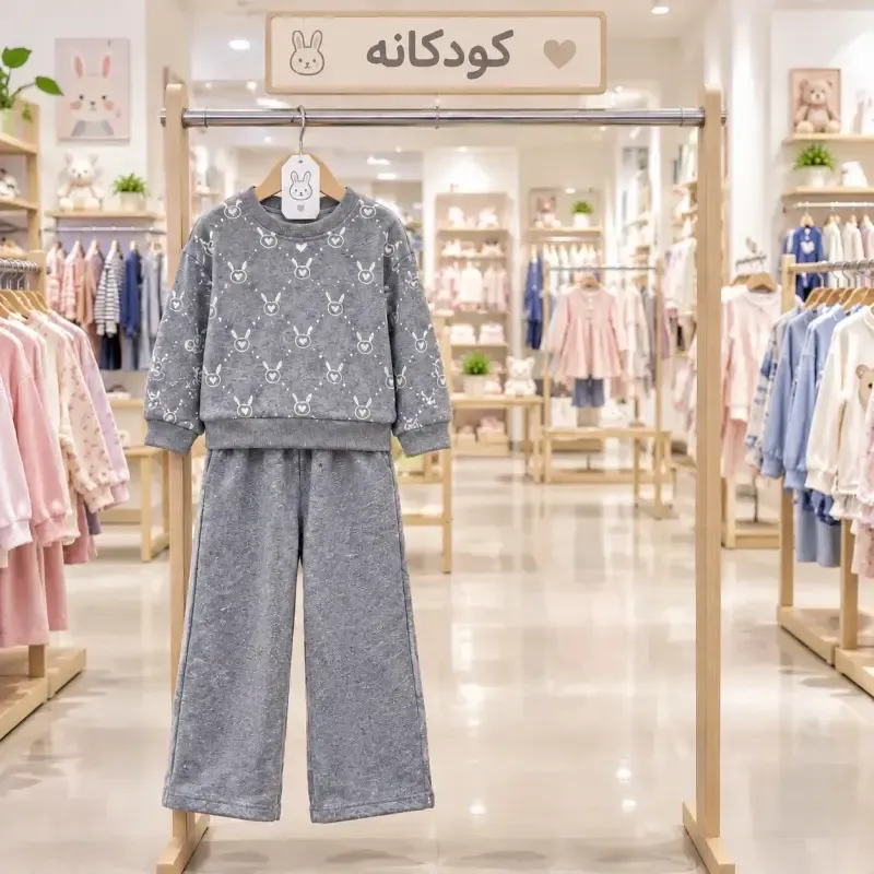 بلوز شلوار دخترانه طوسی ملانژ گلکسی سایز 2 تا 8 سال - تصویر 2