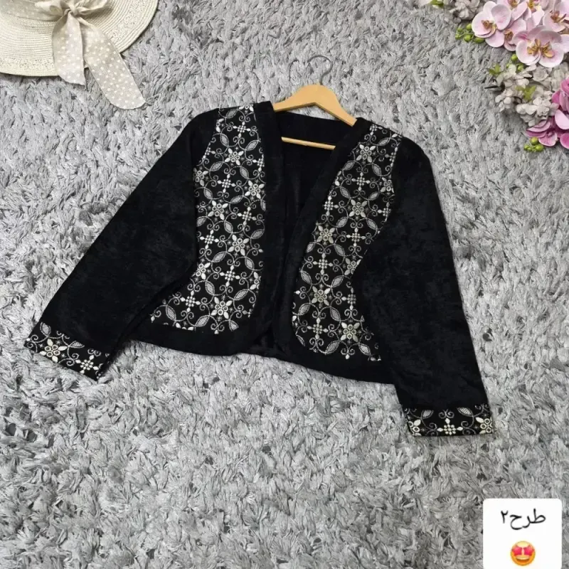 کت تک زنانه مخمل درجه یک خرجکار هندی فری سایز رنگبندی طرح 1 و طرح 2 - تصویر 9