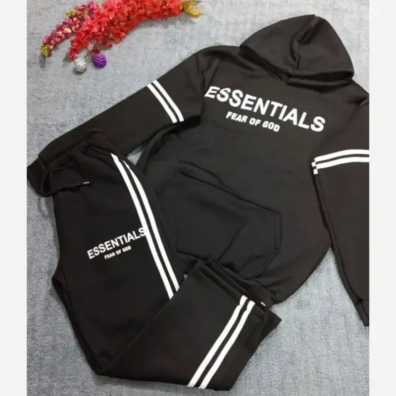 ست هودی شلوار دورس توکرکی طرح ESSENTIALS رنگ مشکی سایز XL و 2XL - تصویر 2